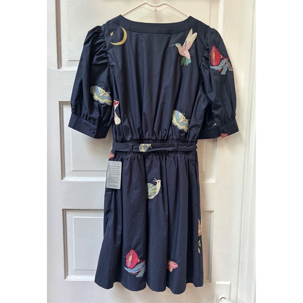 Ciebon Fit and Flare Navy Blue Embroidered Dress XS NEW! $145 - Picture 11 of 16